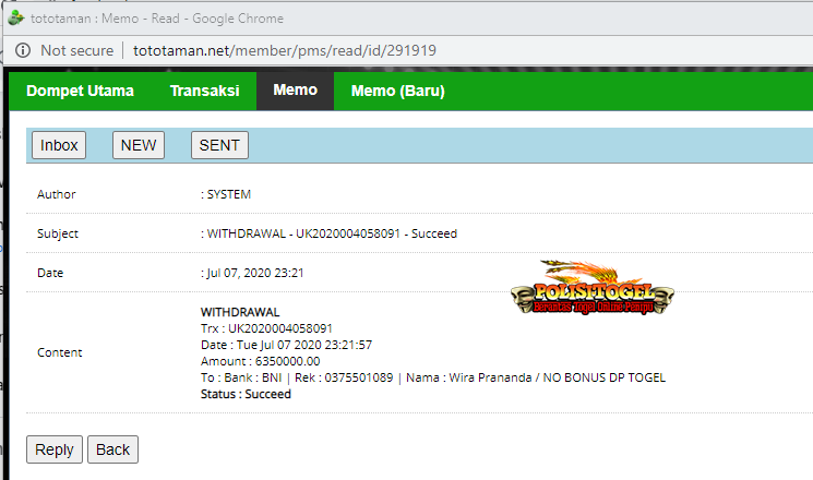 TAMANTOTO WIDRAW TIDAK MASUK KE REKENING