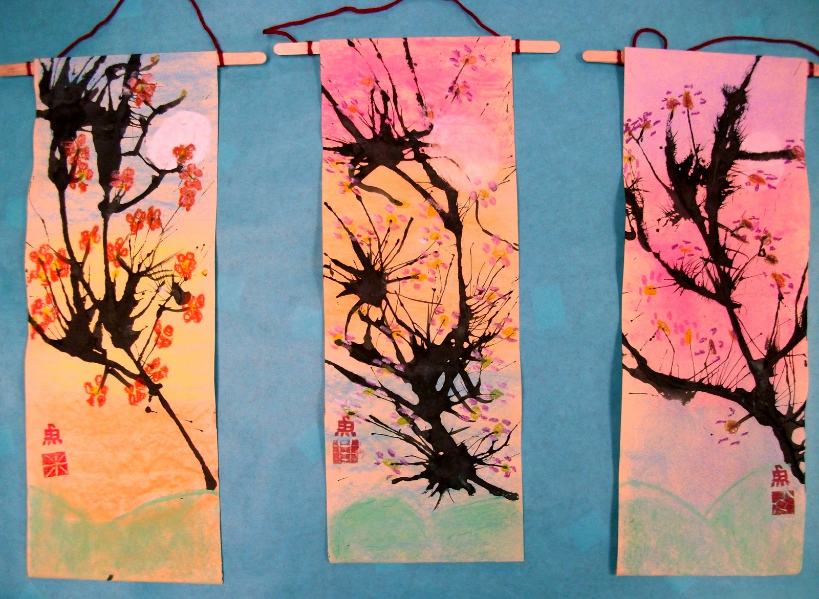 Experiments in Art Education Cherry Blossom Scrolls (2nd Grade)