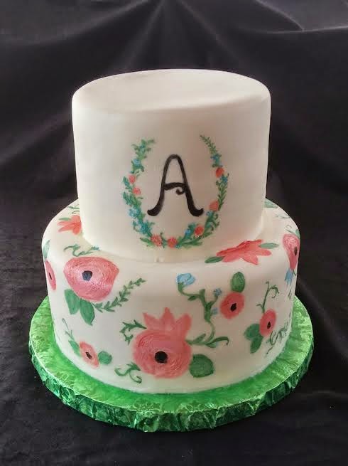 Aubrey's Painted Flower Wedding Cake