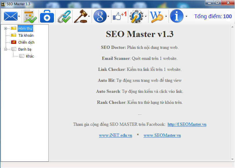 Màn hình chính của phần mềm SEO Master