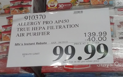 Deal for the Envion Allergy Pro 450 True HEPA Filtration Professional Air Purifier at Costco with rebate