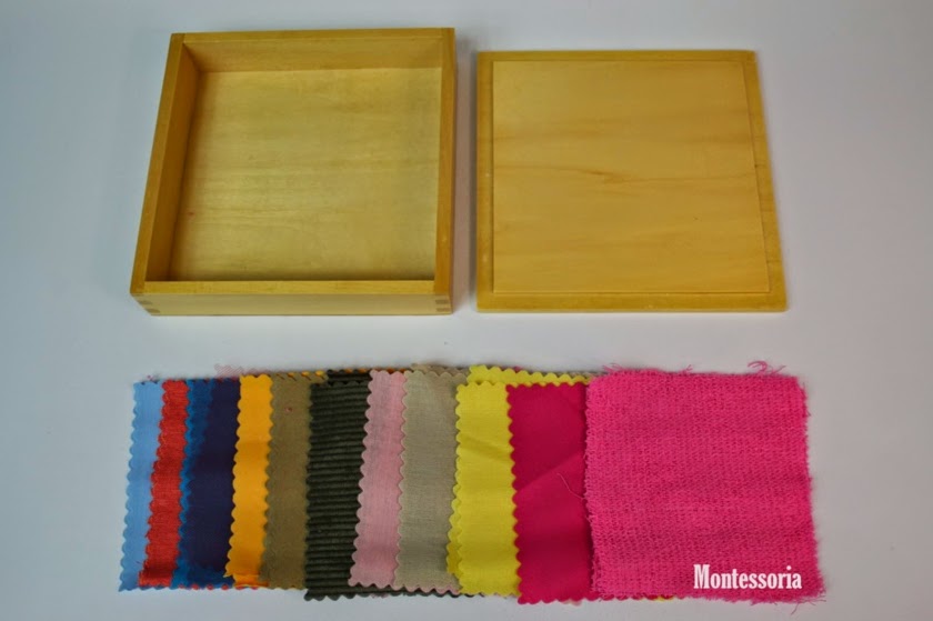 Première boîte de tissus, Matériel Montessori