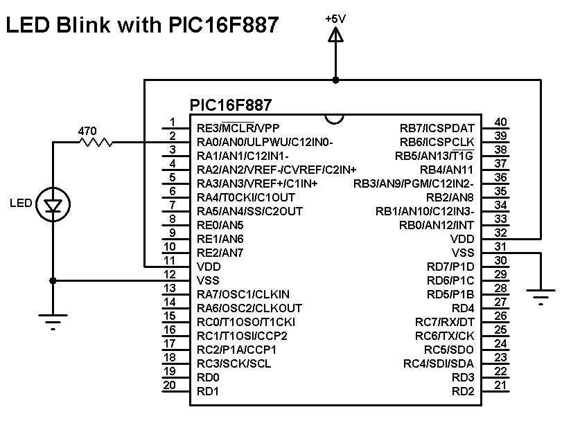 LED Blink with PIC16F887 microcontroller