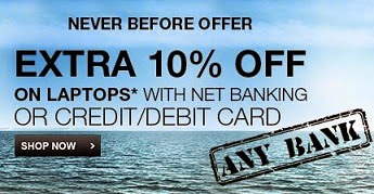 Flipkart Offer: Get 5% Extra Discount on Laptops (On making payment through Credit / Debit Card)