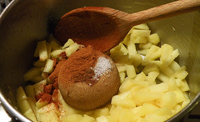 Apples in pan with Brown Sugar, Salt, and Spices