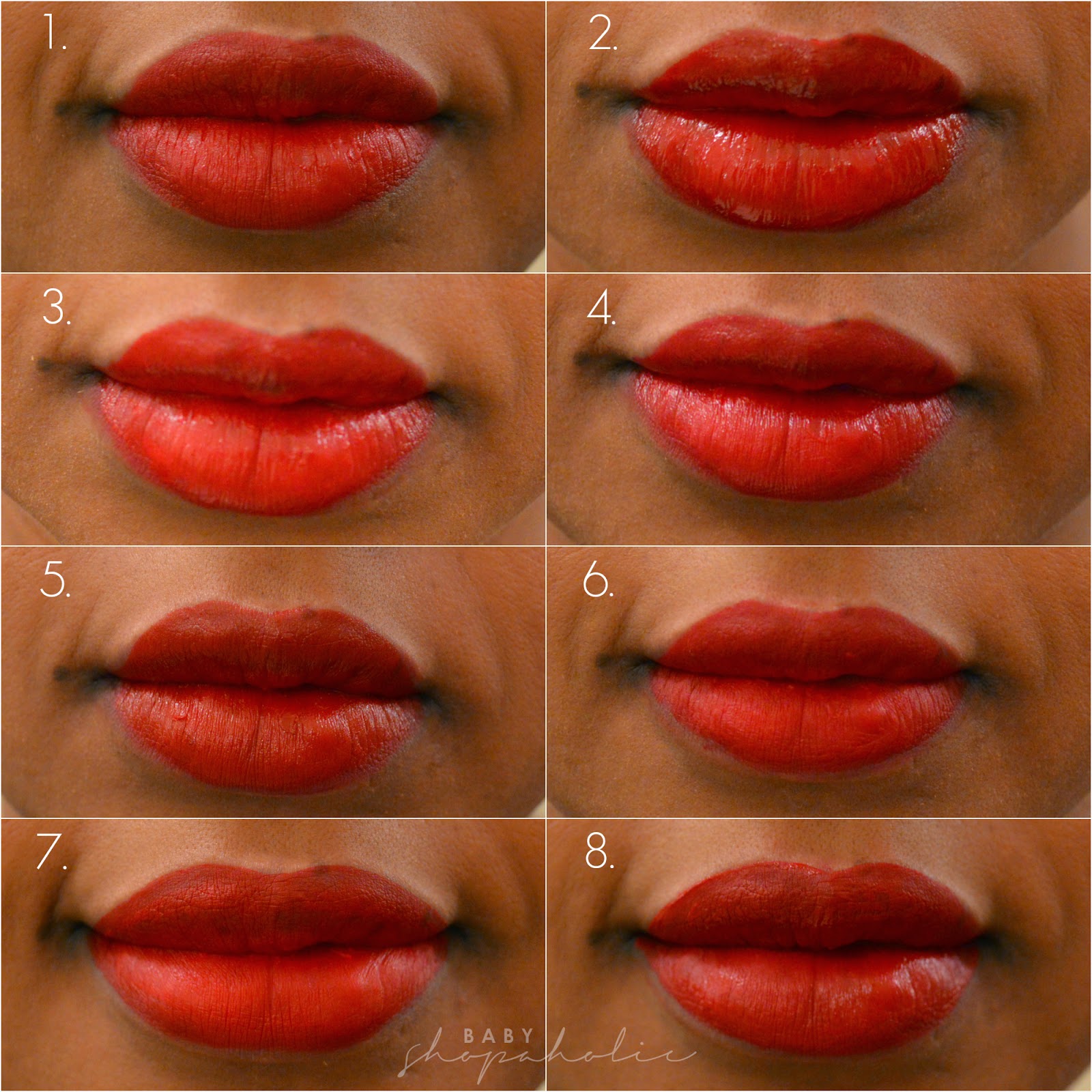 8 red lipsticks on