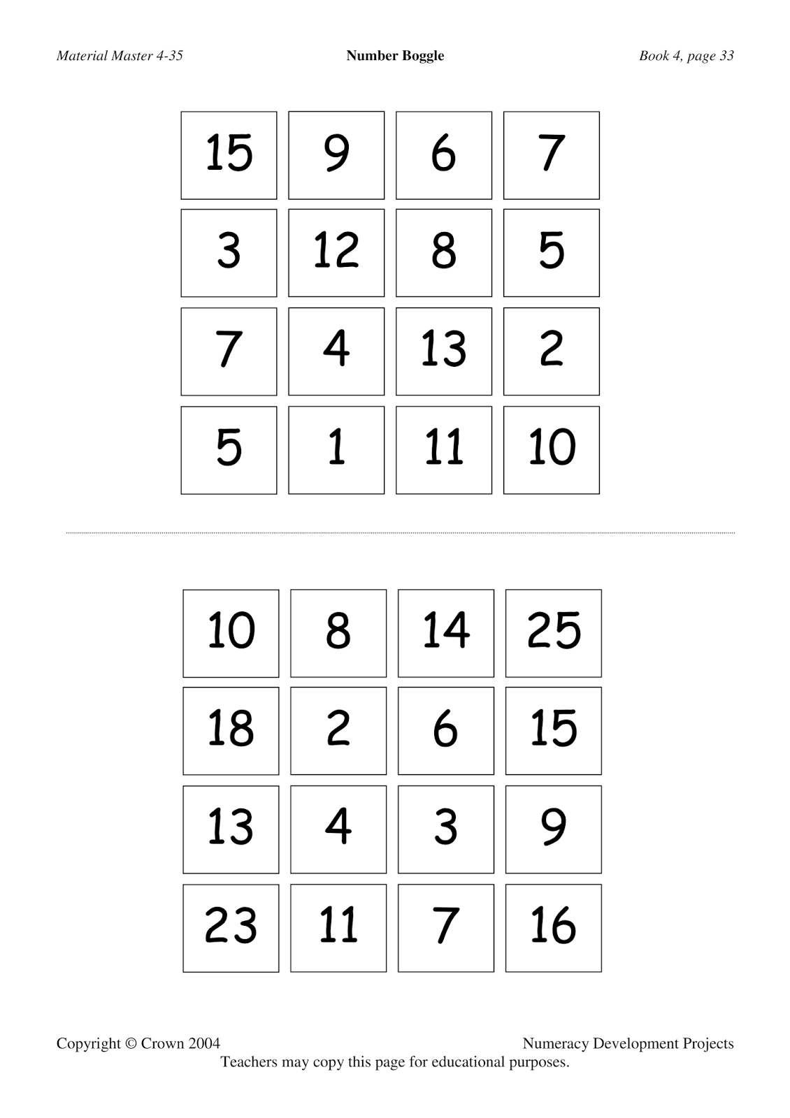 Super Seven 2015 Number Boggle How many facts can you find?