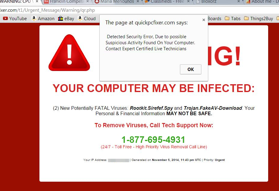 Malware Removal Instructions 18776954931 Warning! Your Computer May