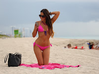Claudia Romani strikes a pose in pink bikini at a beach in Miami