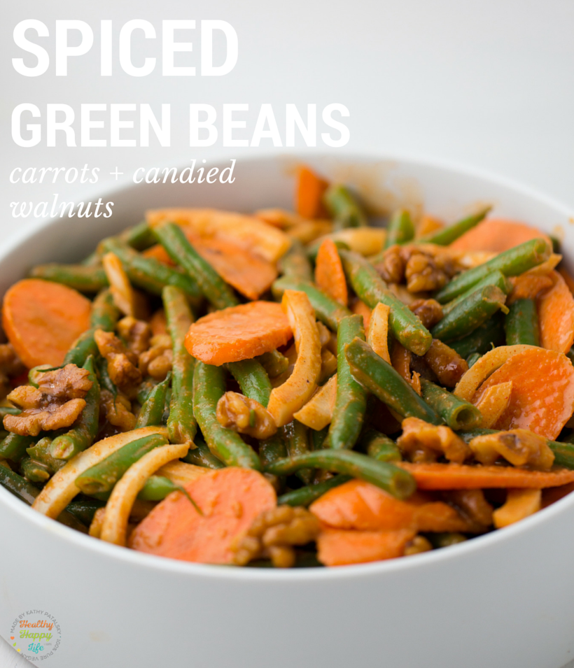 Smoky Paprika Green Beans and Carrots with candied walnuts