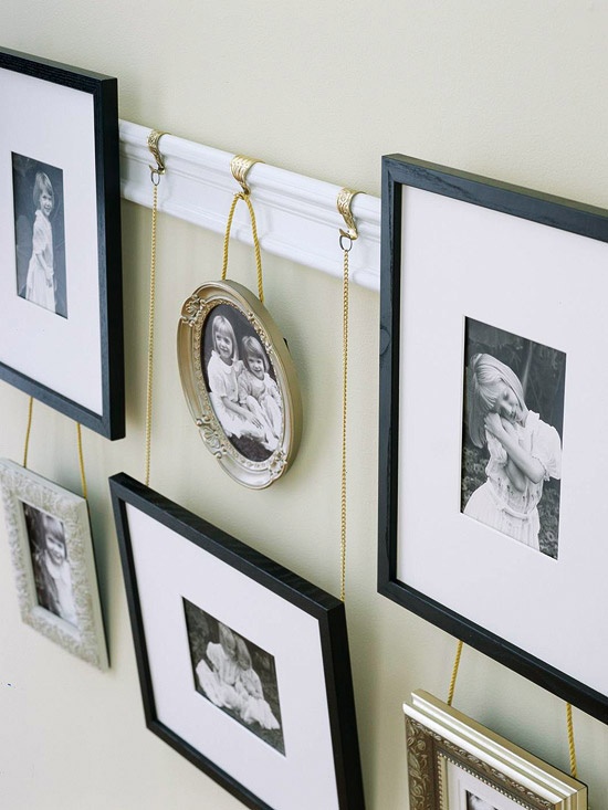Photo Display Ideas Hanging Photos with Ribbon, String and Hooks