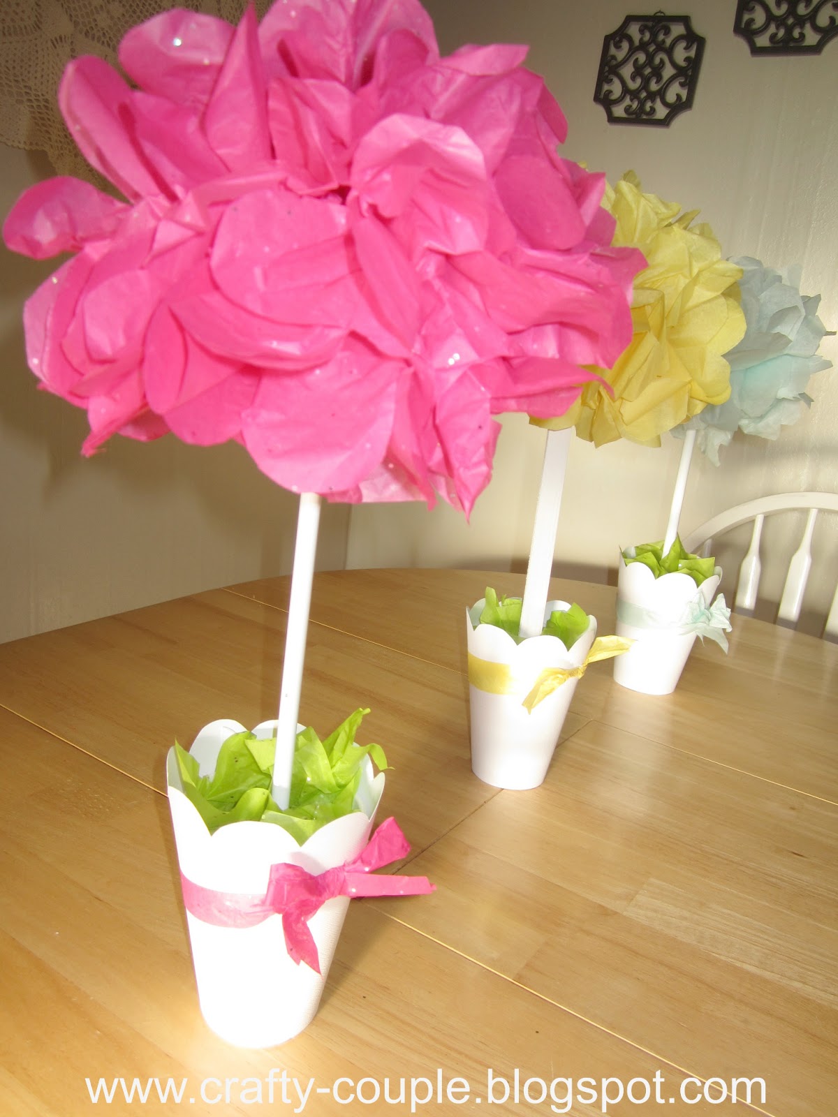 crafty couple Tissue Paper Pom Pom Topiary