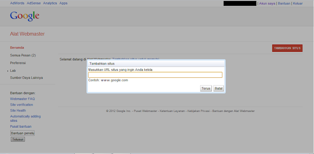 Cara Mendaftarkan Blog ke Google Webmaster Tools - Memasukkan Alamat Domain Blog atau Website