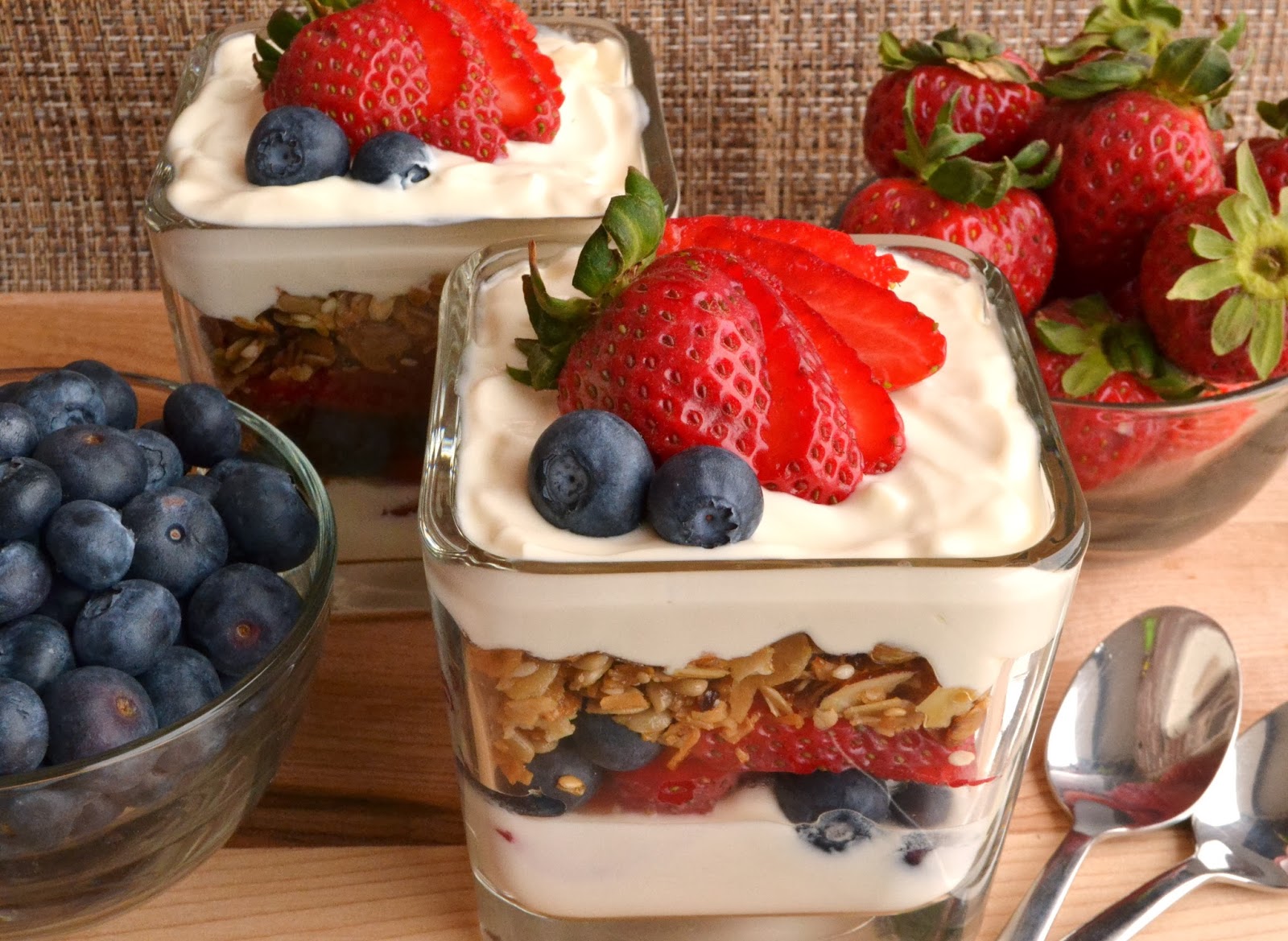 7kidsathome Yogurt Parfait with Granola and Strawberries and Blueberries