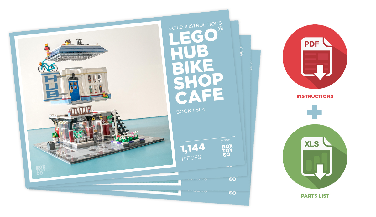 LEGO® HUB Bike Shop Cafe MOC Build Instructions BoxToy.Co