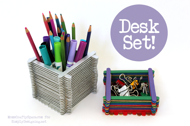 Popsicle Stick Container Desk Set - this is a really fun kid craft that has so many uses!  #kidcraft #kidactivity #summer