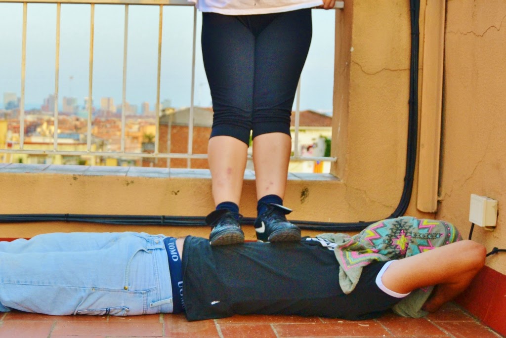 crushandtrampling Trampling with black nike and meshes on the terrace