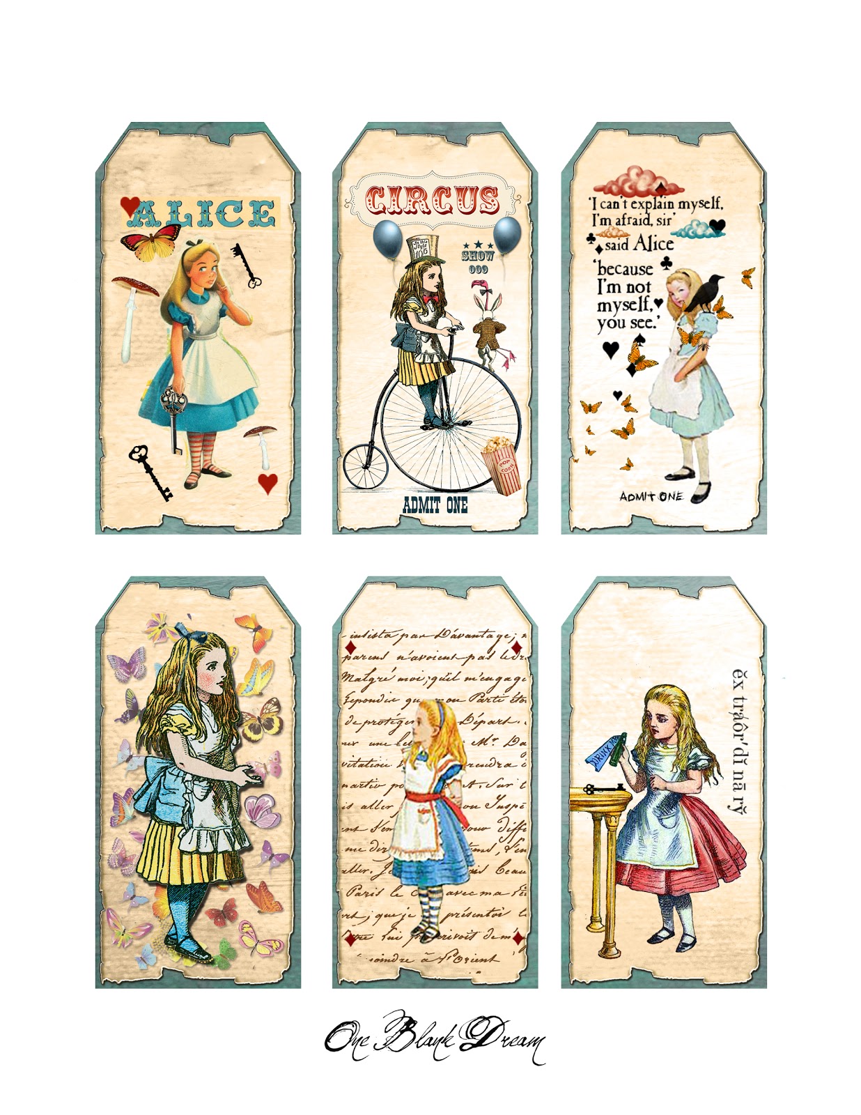One Blank Dream Free Alice In Wonderland Tags Digital Collage Sheet