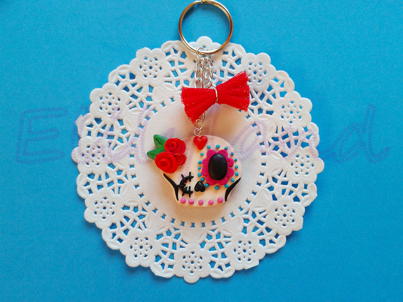 llavero Calavera Mexicana Mini-Elily Fimo Hecho a Mano