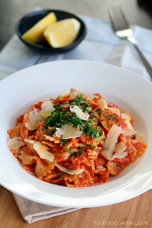 To Food with Love Farfalle Pasta with Sausage and Mushrooms in a Rosa