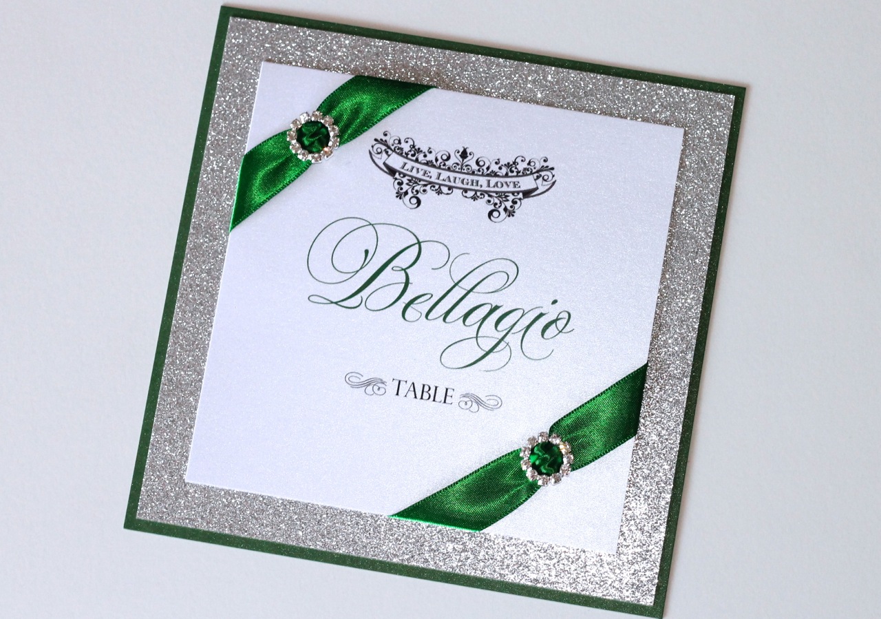 Emerald Green and Silver Glitter Wedding Invitations
