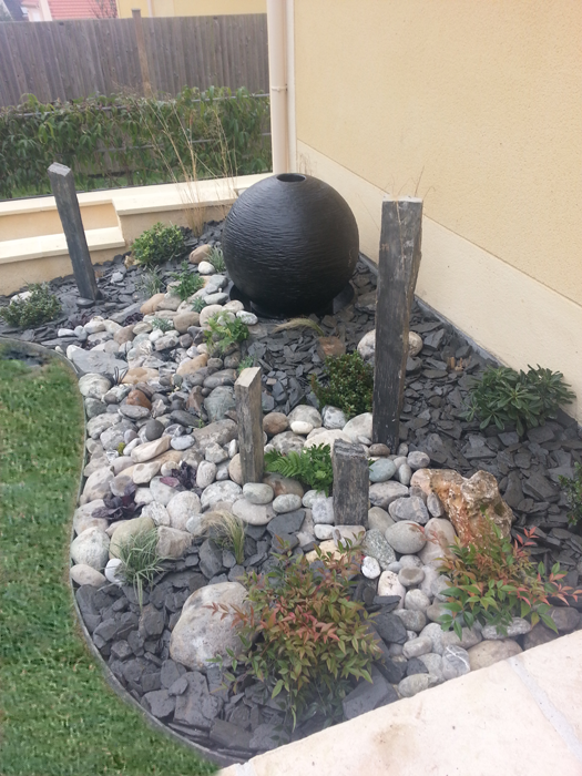 paysagiste val d'oise, création jardin 95,: Aménagement décor zen avec  fontaine boule ou ,comment aménager un décor zen avec fontaine?