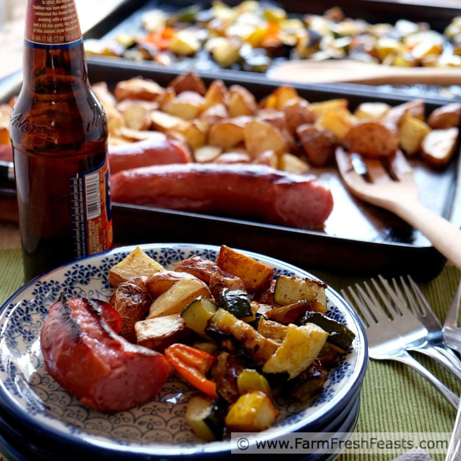 Farm Fresh Feasts Roasted Potatoes with Squash, Peppers and Kielbasa