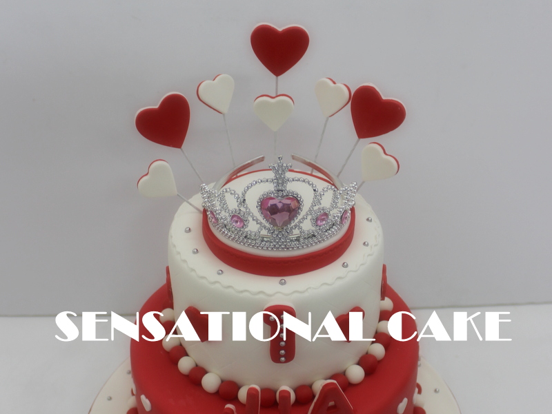 The Sensational Cakes PRINCESS TIARA CAKE SINGAPORE HEART RED WHITE