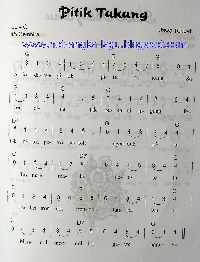 Not Angka Lagu Pitik Tukung Kumpulan Not Angka Lagu