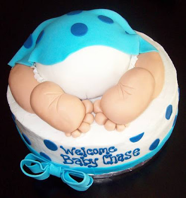 Baby shower cake with rump baby decoration on top