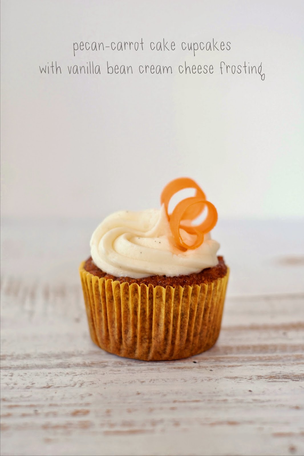 pecan-carrot cake cupcakes with vanilla bean cream cheese frosting