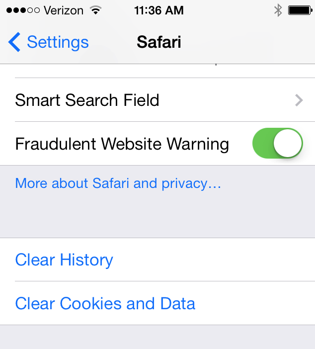 clear iphone safari cache