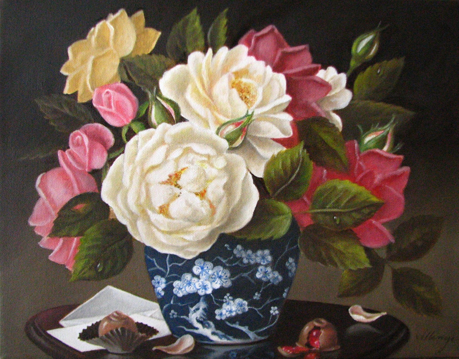 Blue Flower Vase On Brown Painting Blue Flower Vase On Brown Painting