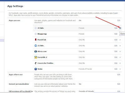 Facebook Apps Page - How to Remove app from facebook profile