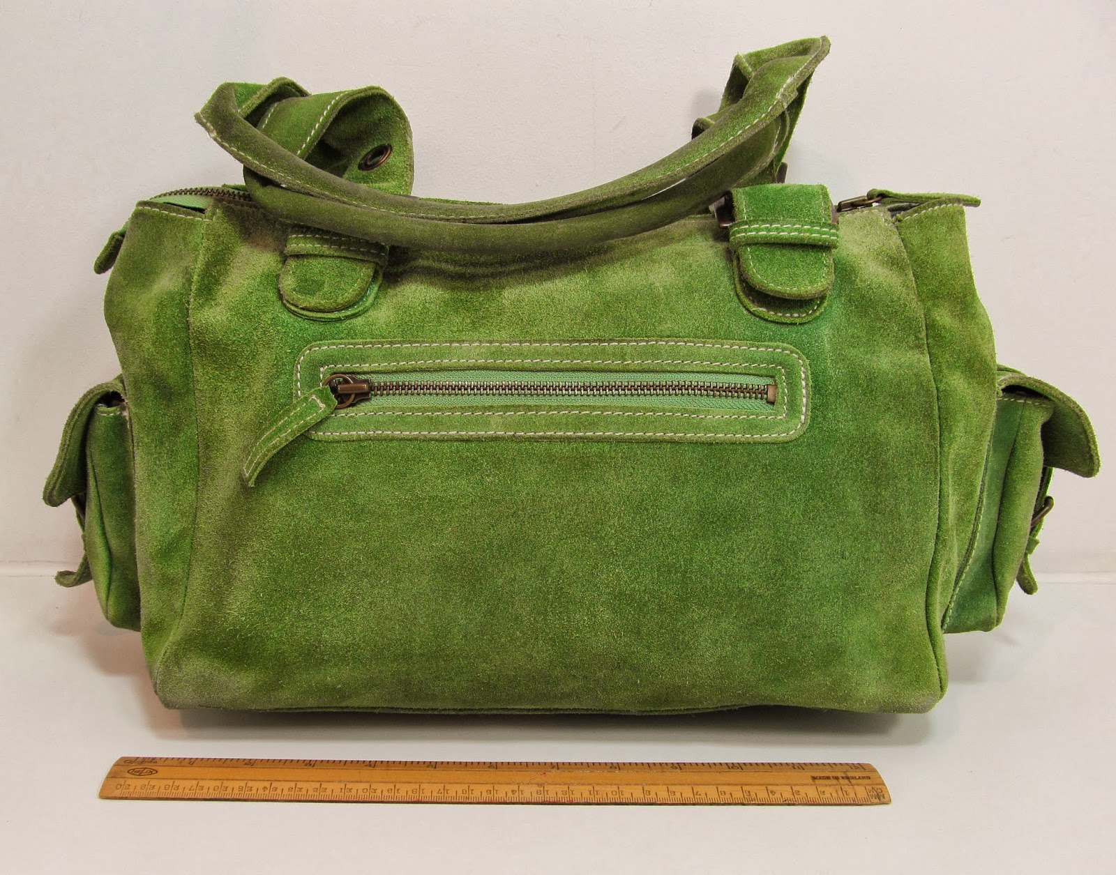 BODEN GREEN THICK SUEDE LEATHER LARGE SHOULDER BAG HANDBAG PURSE T76