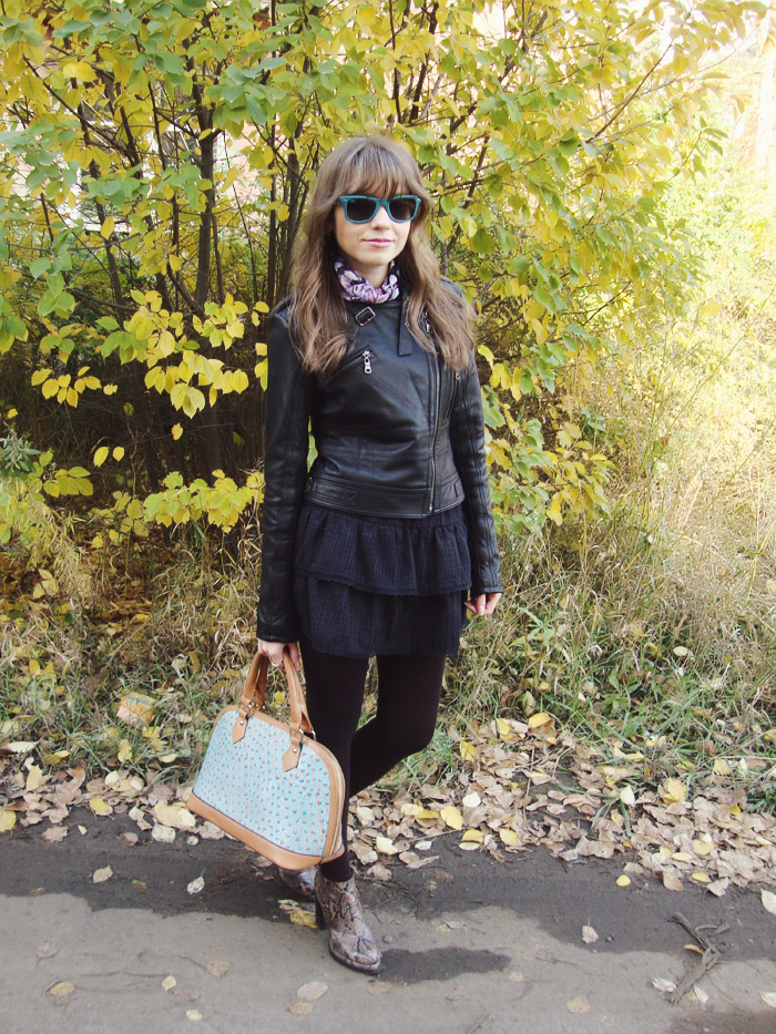 LIVE 2013, Outfit, Tanners Avenue, Jacket, Leather Jacket, Skirt, Handmade, Shoes, Jeffrey Campbell, Bag, Nucelle, Sunglasses, Ray-Ban, Scarf