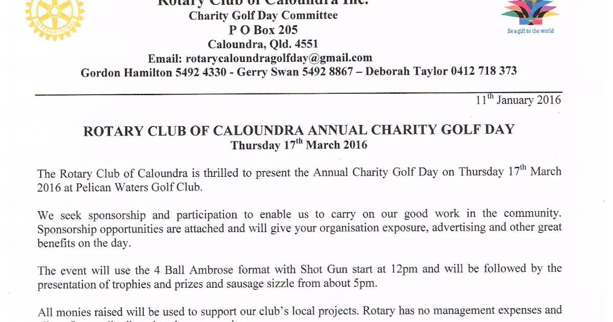 Our Activities Golf Day introductory letter & entry forms