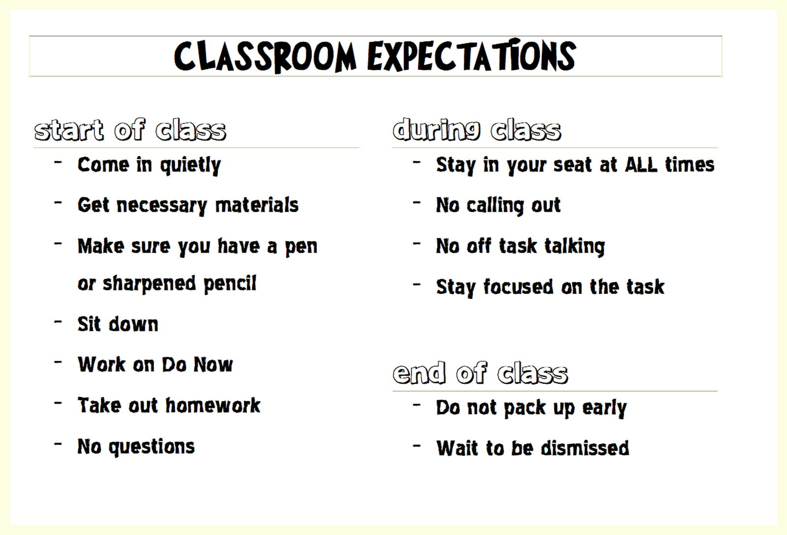 What are some classroom rules for high school?