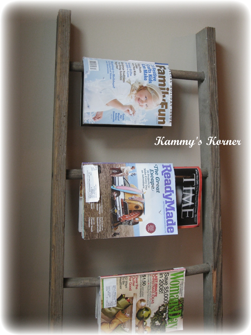 Kammy's Korner Finished Basement Peek {Ladder Magazine Rack}