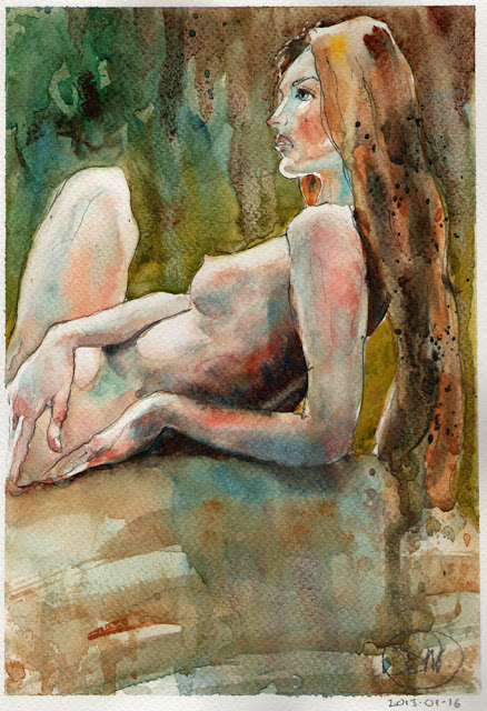 Watercolour nude study from photograph by David Meldrum