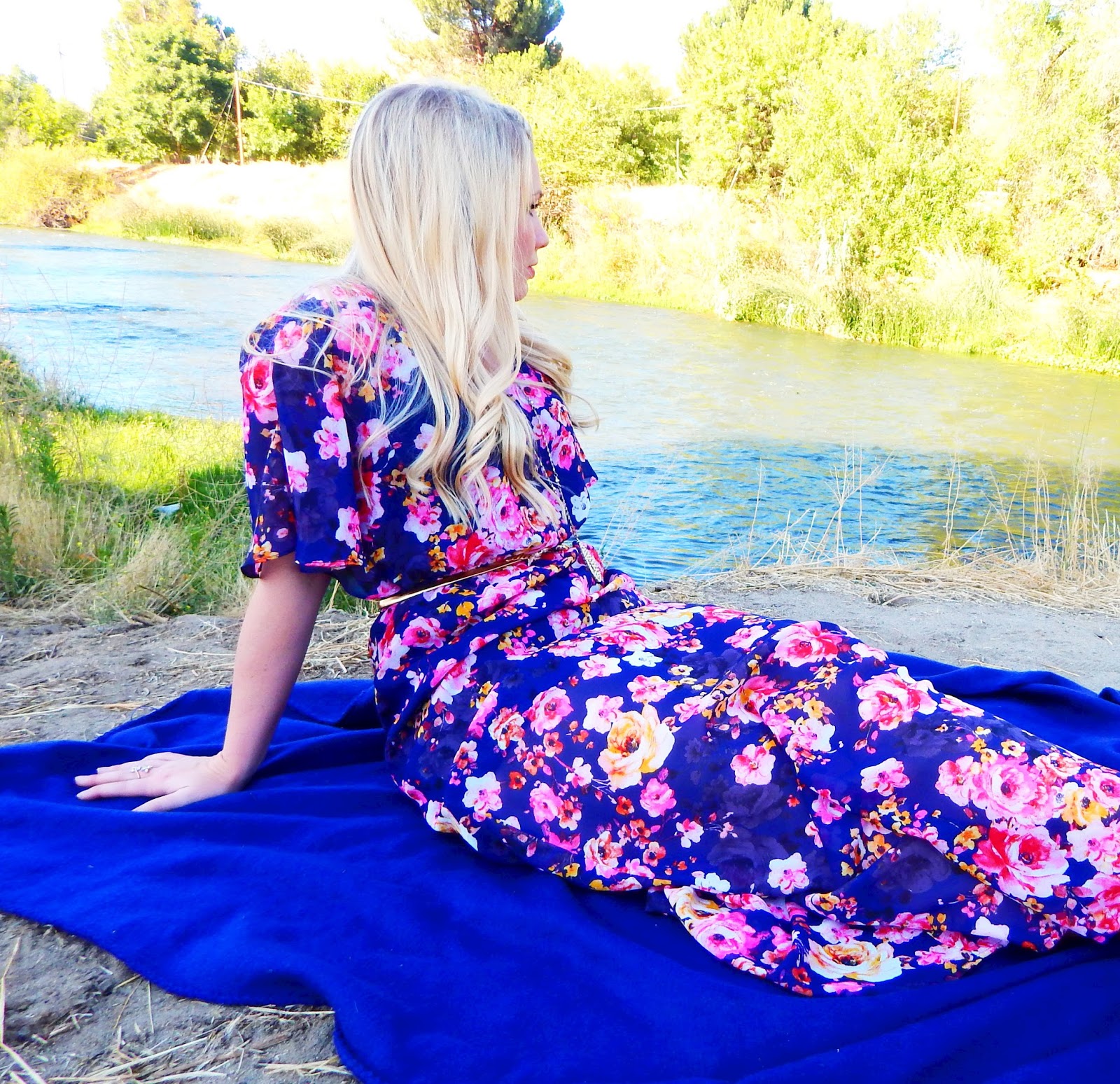 Navy Floral Maxi Dress Outfit