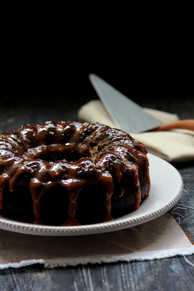 Flourishing Foodie Salted Caramel Chocolate Bundt Cake