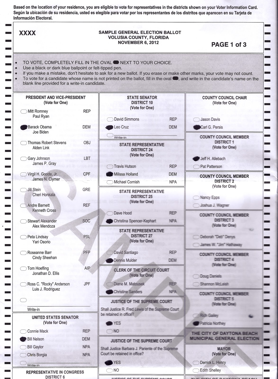 Florida Ballot 2012 Phillip's Natural World
