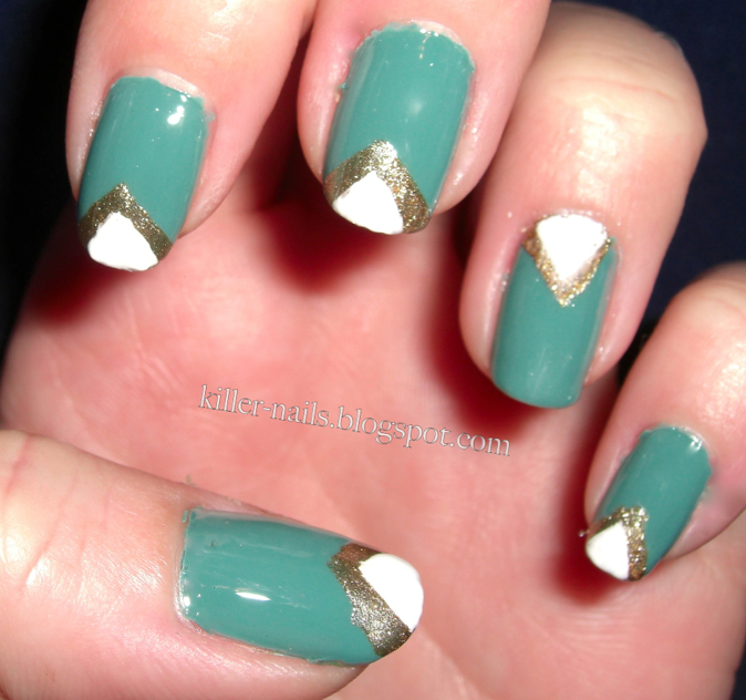 Killer Nails Teal Chevron Tip Nails