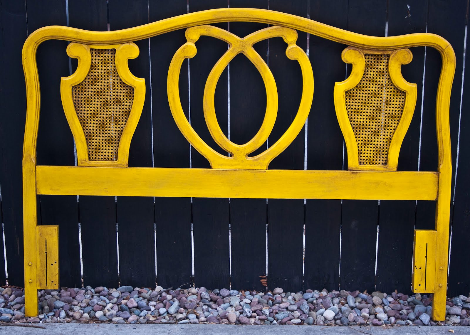 Modernly Shabby Chic Furniture Retro Mustard Yellow Queen Headboard