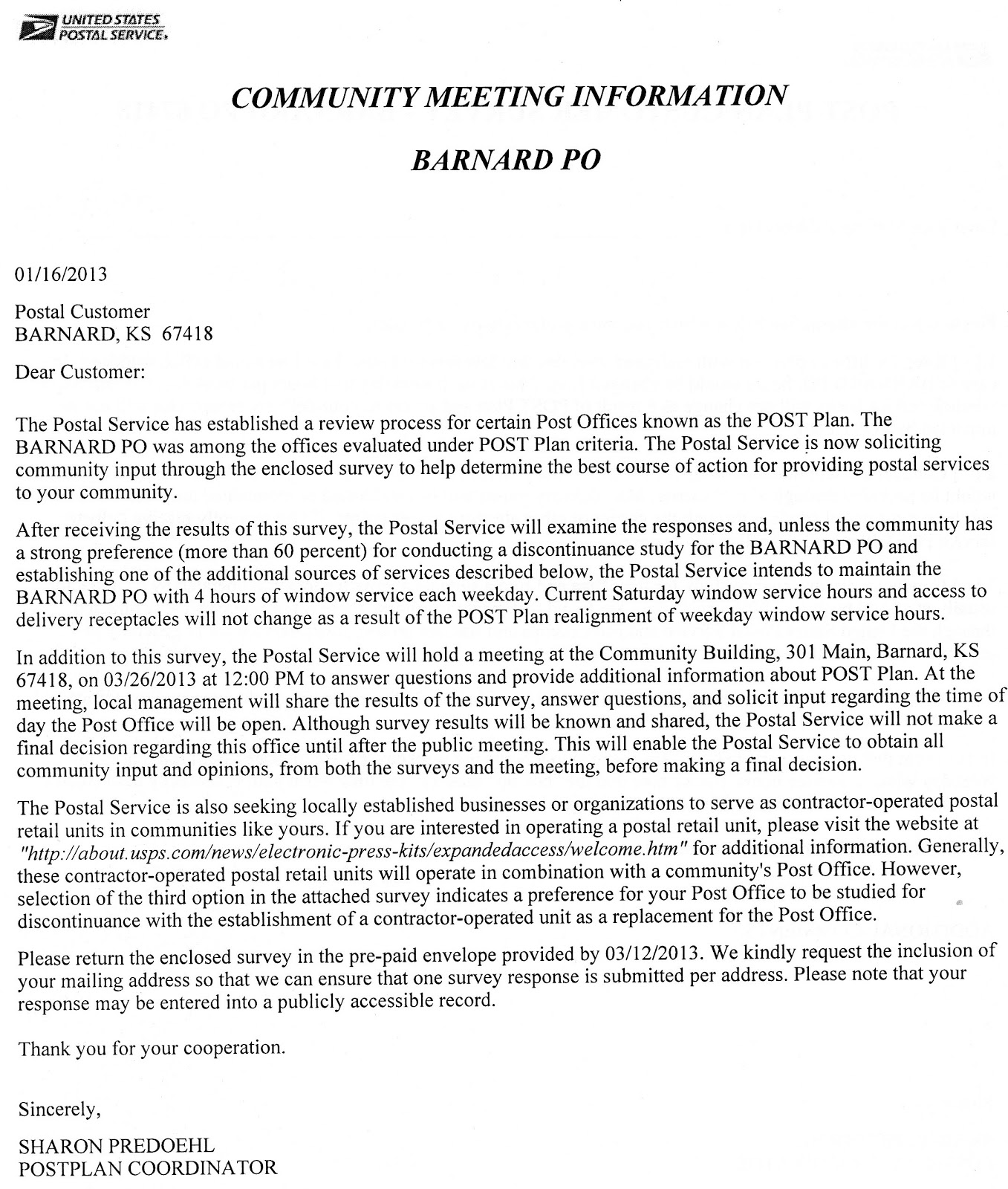 Barnard Banter Barnard Post Office Notice of Meeting March 26th at Noon