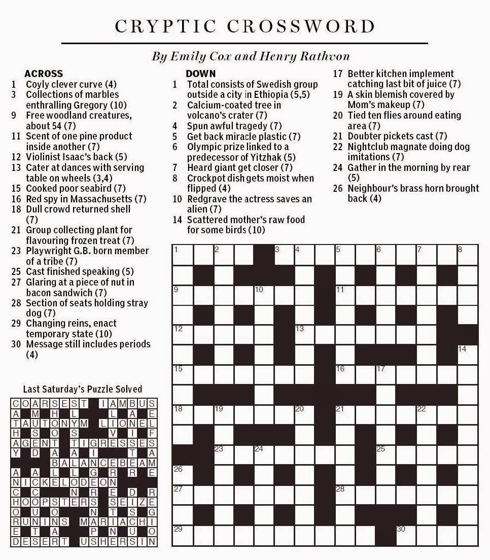 National Post Cryptic Crossword Forum January 2015