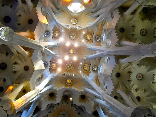 ceiling of La Sagrada Familia in Barcelona