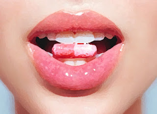 Girl Pill swallowing Capsule in mouth Lady animated