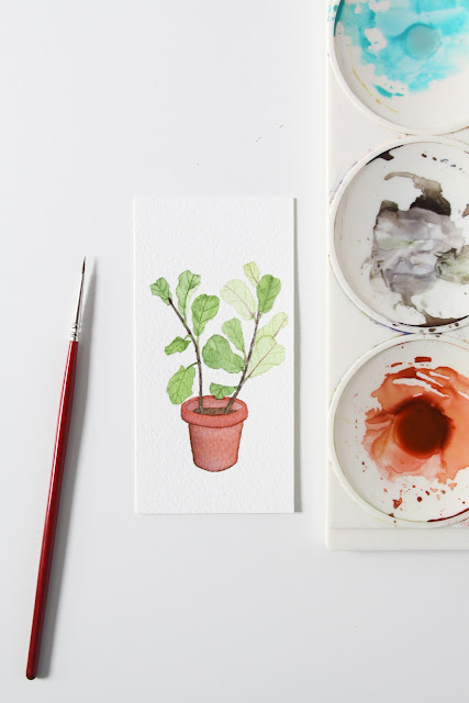 watercolor, watercolor houseplant, houseplant portrait, fiddle leaf fig, Anne Butera, My Giant Strawberry